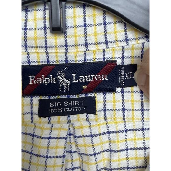 Ralph Lauren “Big Shirt” Men’s Sz XL Yellow Blue Plaid Button Down Long Sleeve - Picture 6 of 8